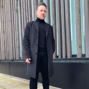 EXPRESS Charcoal Plaid Wool Water-Resistant Topcoat